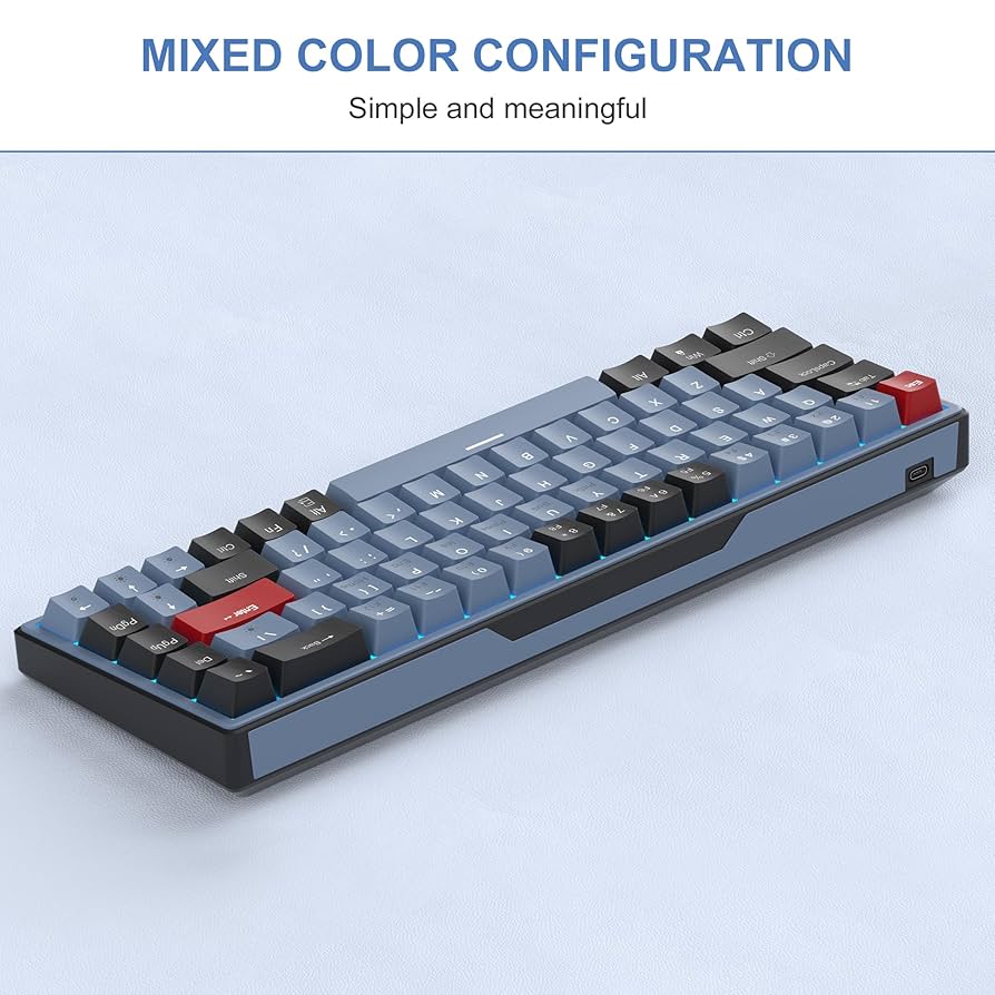 60% Mechanical Gaming Keyboard, 68 Keys Compact Blue LED